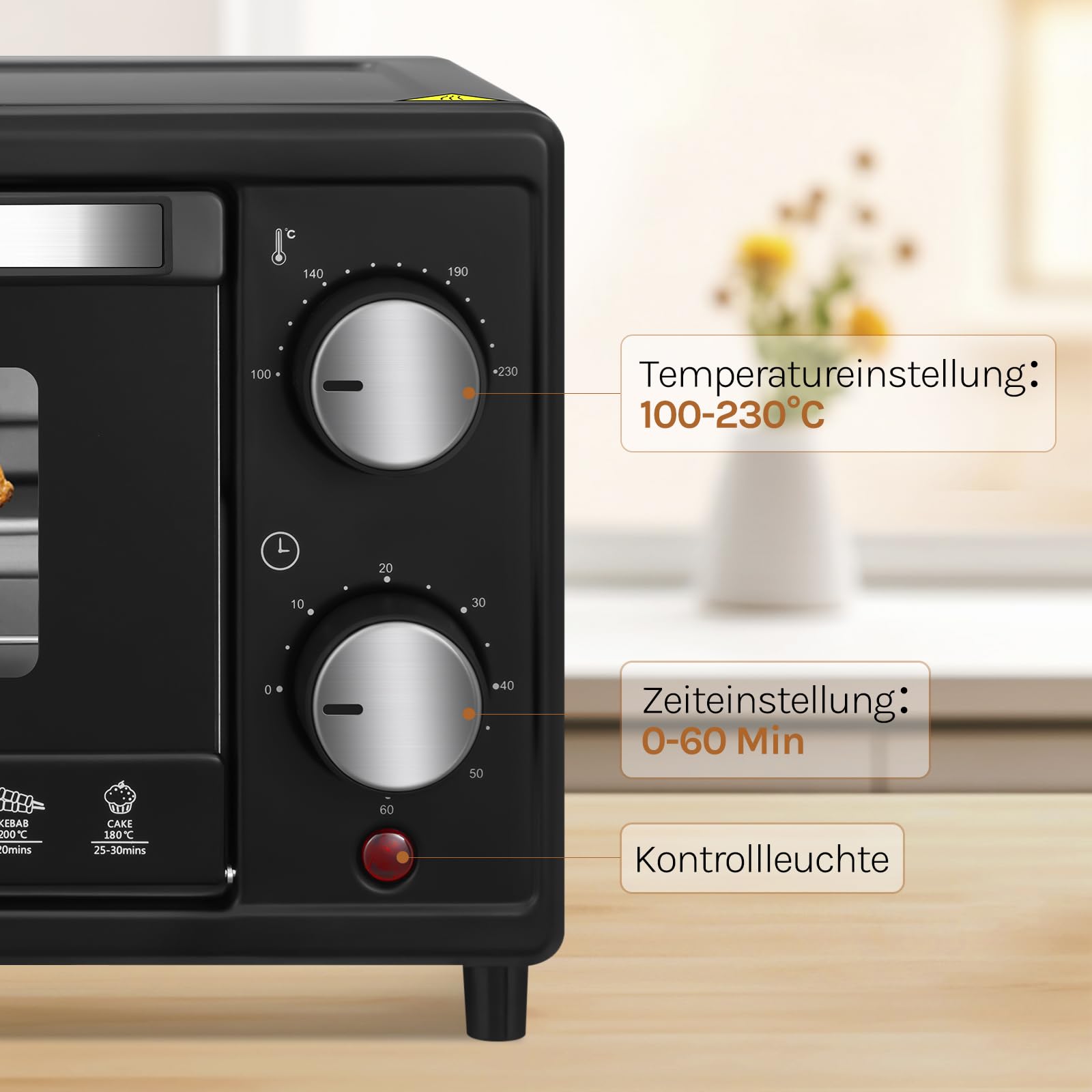 WOLTU Minibackofen 10 Liter, 800 Watt Toasterofen | Pizzaofen | Backblech mit Timer Mini Backofen für Pizza, Toast, Truthahn, Hot Dogs Schwarz