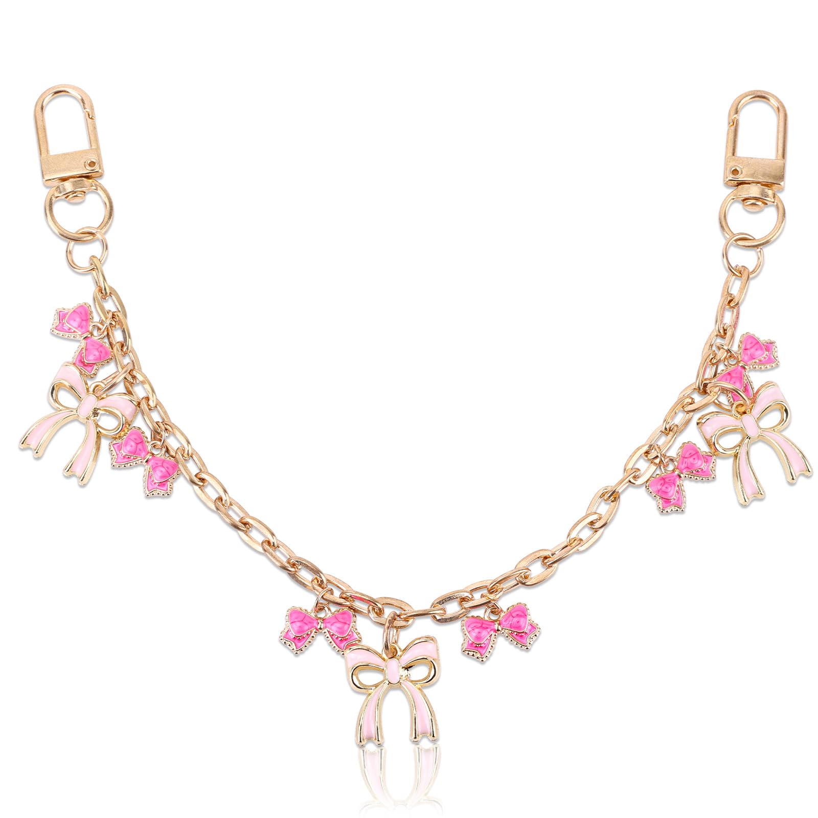 Bag Charms for Handbags, Pink Bow Purse Chain Cute Trendy Purse Pendants Decorative Accessories for Women Handbags Shoulder Tote Crossbody Short Handle-image-20