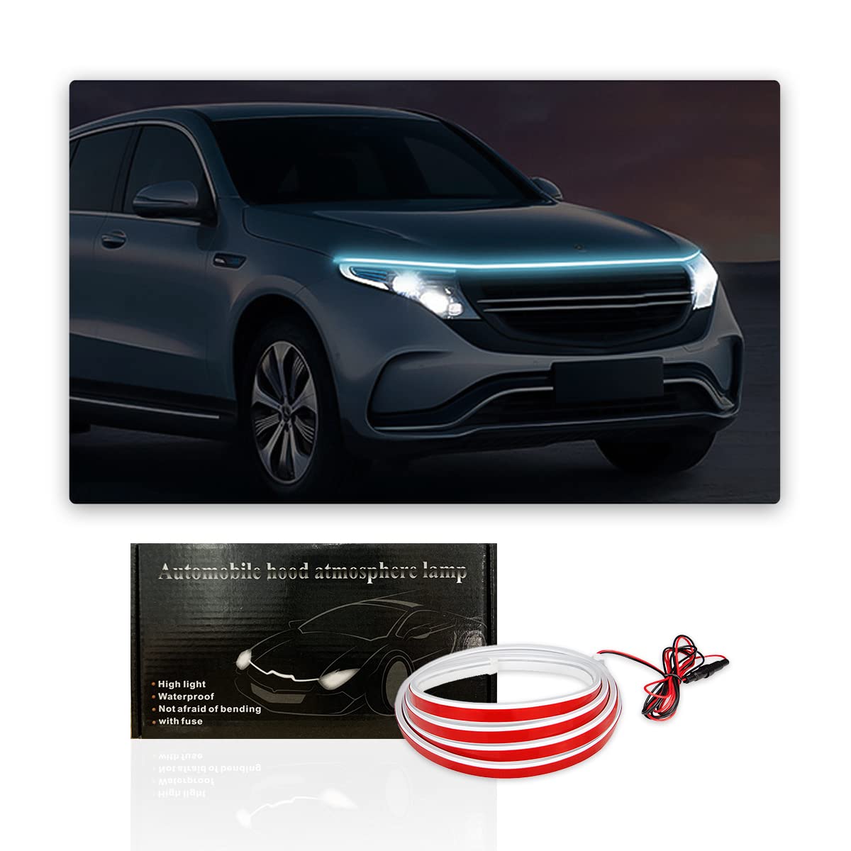 Car Hood Light Strip, 71 Inch Flexible LED Strip Waterproof Auto Daytime Running Lights, Vehicle Universal Exterior LED Strip Accessories Fits for Car, Truck, SUV, etc (Ice Blue)