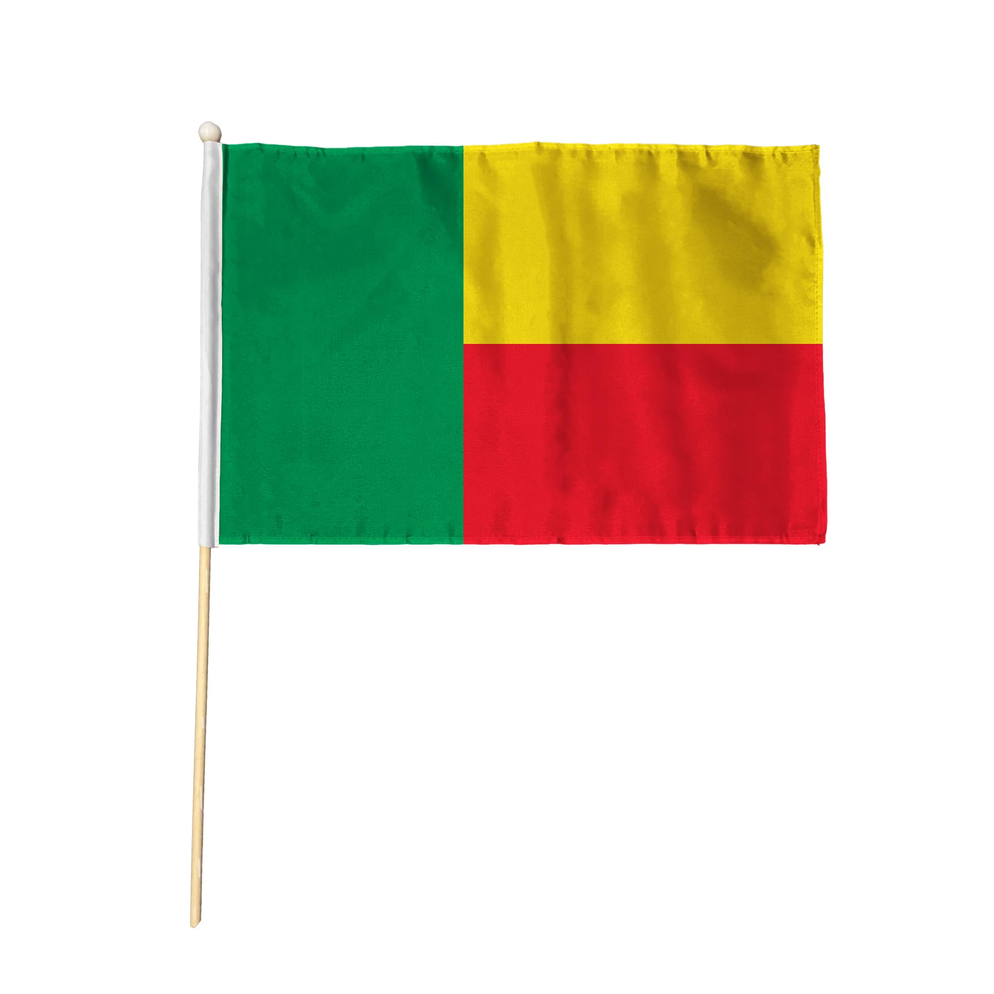 Flagtex Benin Pack of 12 Hand Waving Flag (18x12 Inch Large) - Premium Wooden Stick Hand Flag Big Size Natural Wood Pole Beninese National Flag Events Celebrations Cultural Gatherings
