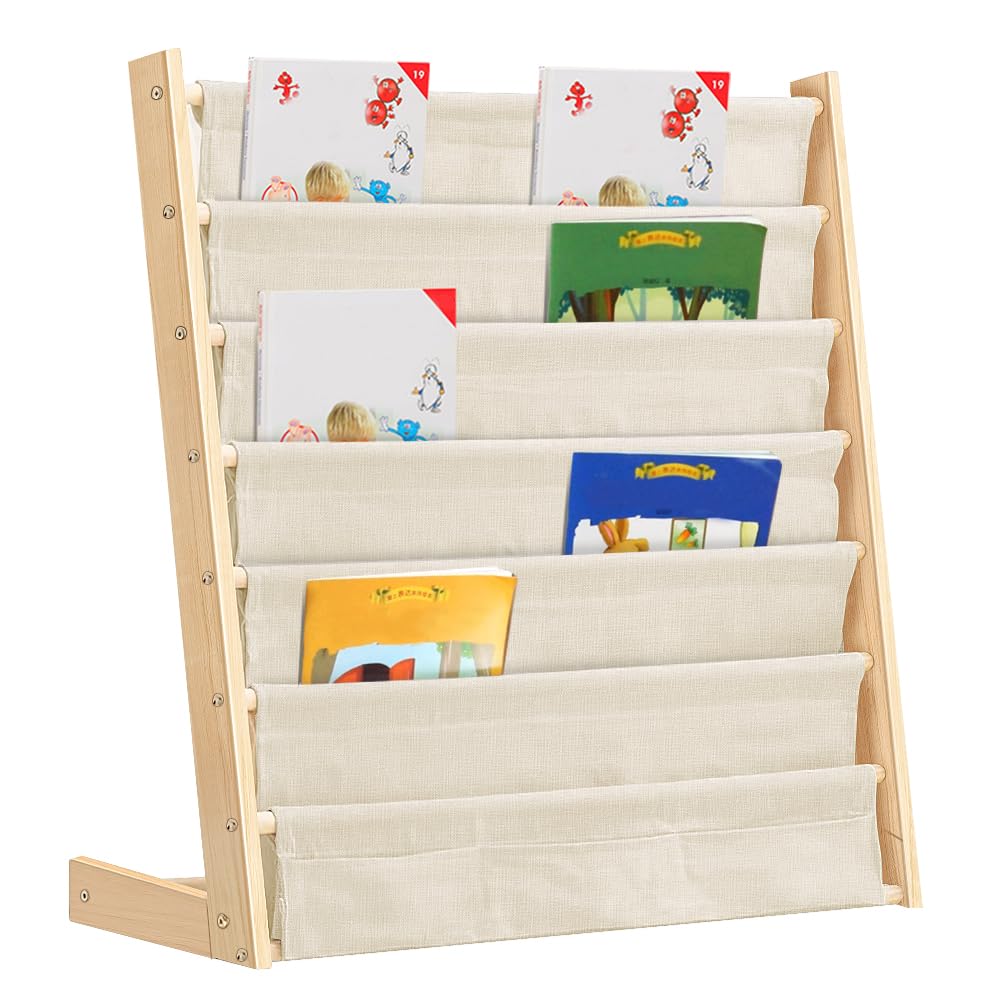 Biblioteca de almacenamiento para niños - Children's Supersized Bookcase Storage Rack con 5 terceros, Children's Bookrack, Bookshelf, Natural/White-75 x 30 x 79 cm, color madera (1 unidad)