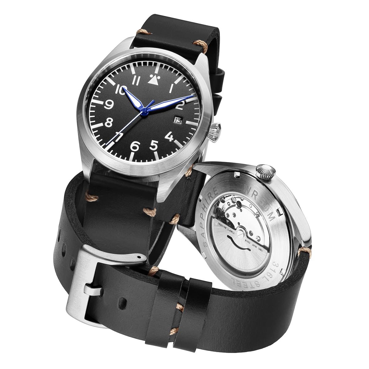 Boyarca Pilot Watch - Reloj de pulsera de aviador para hombre, movimiento automático, mecánico, caja de acero inoxidable, relojes luminosos e impermeables