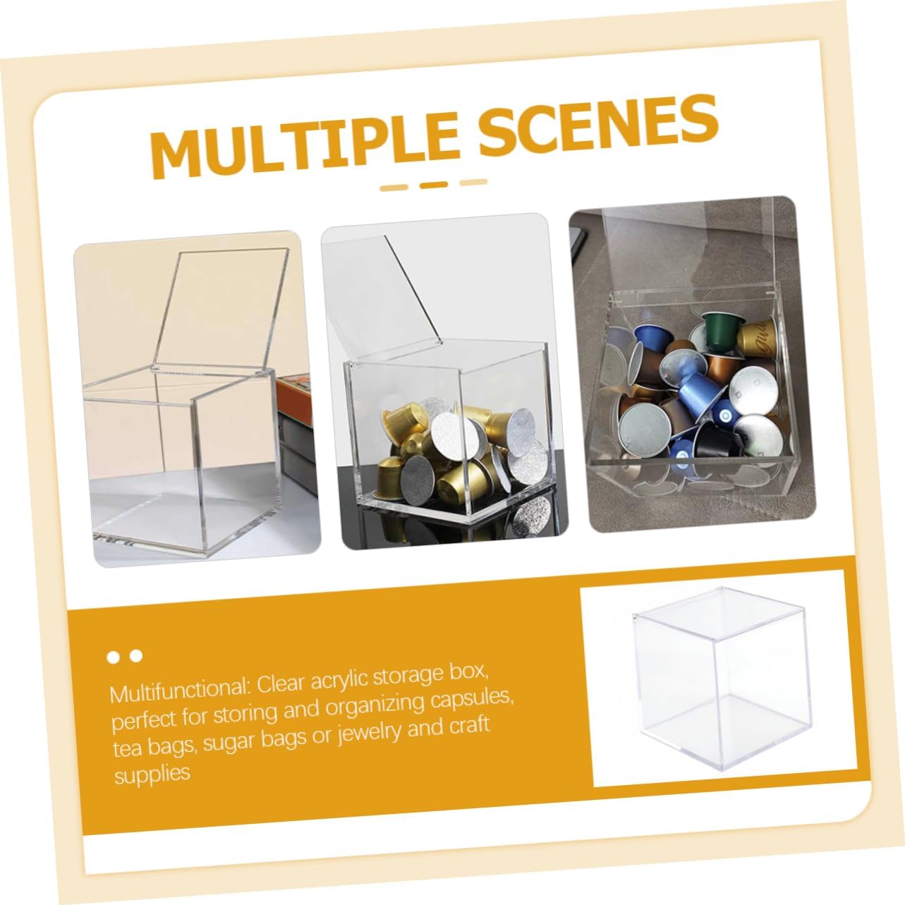 Clear Acrylic Storage Box with Lid for Coffee Tea Bags and Jewelry Compact and Sturdy Organizer for Desktop and Countertop Use