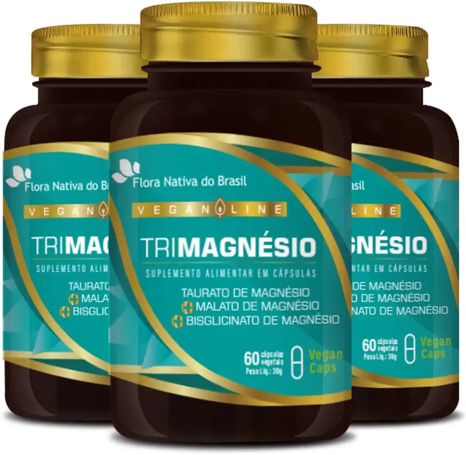 KIT 3X TriMagnésio (Taurato, Malato e Bisglicinato) 60 Vegan Caps - Flora Nativa