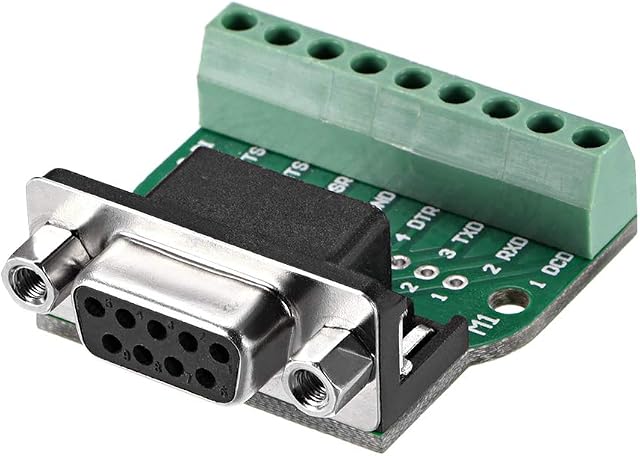 sourcing map D-sub DB9 Breakout Board Connector 9 Pin 2 Row Female RS232 Serial Port Solderless Terminal Block Adapter with Positioning Nuts