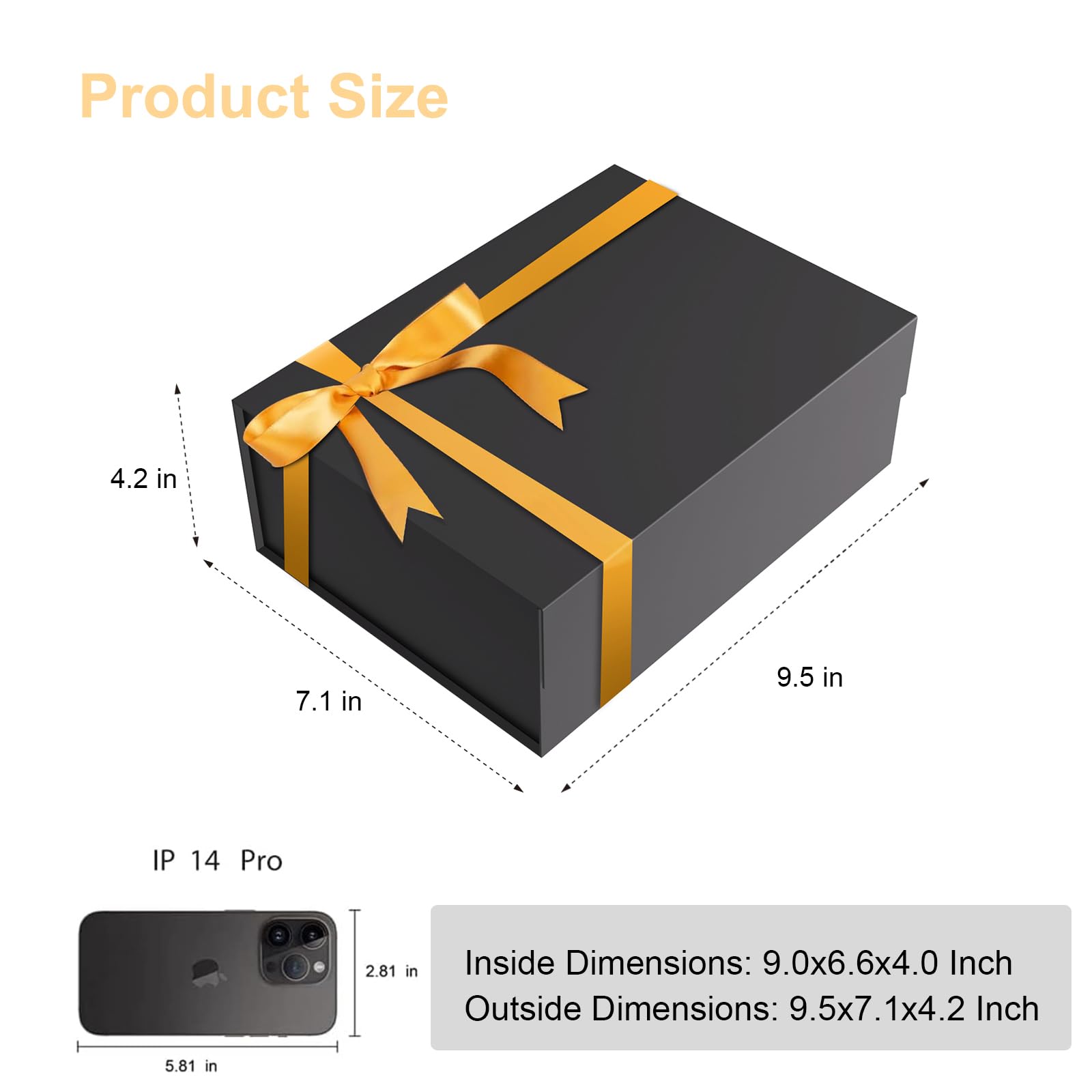 NOVELTYBOXUSA Czarne pudełko prezentowe 23 x 18 x 10 cm, 3 sztuki, magnetyczne pudełko prezentowe z pokrywkami, wstążka, małe pudełka na prezenty dla drużbów, oświadczyny, na urodziny, Dzień Matki