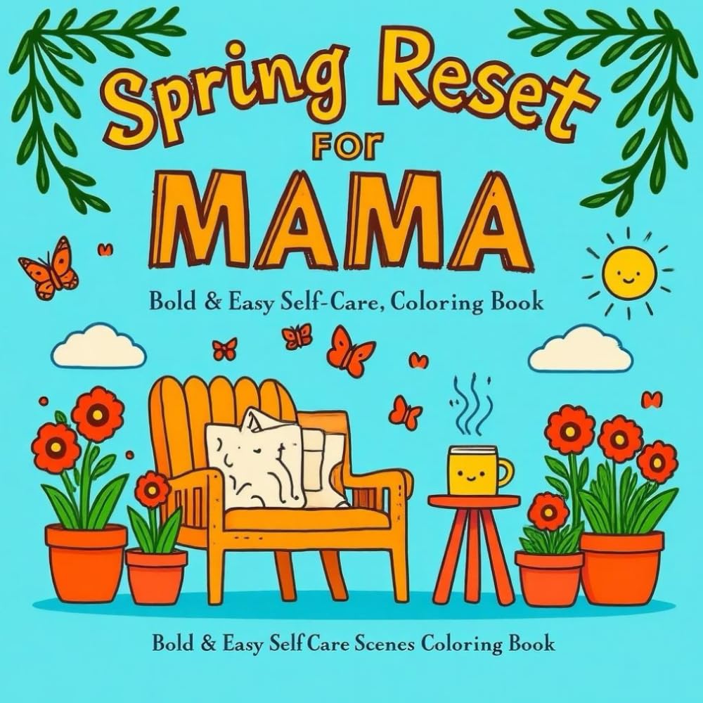 spring reset for mama: bold and easy self-care scenes coloring book