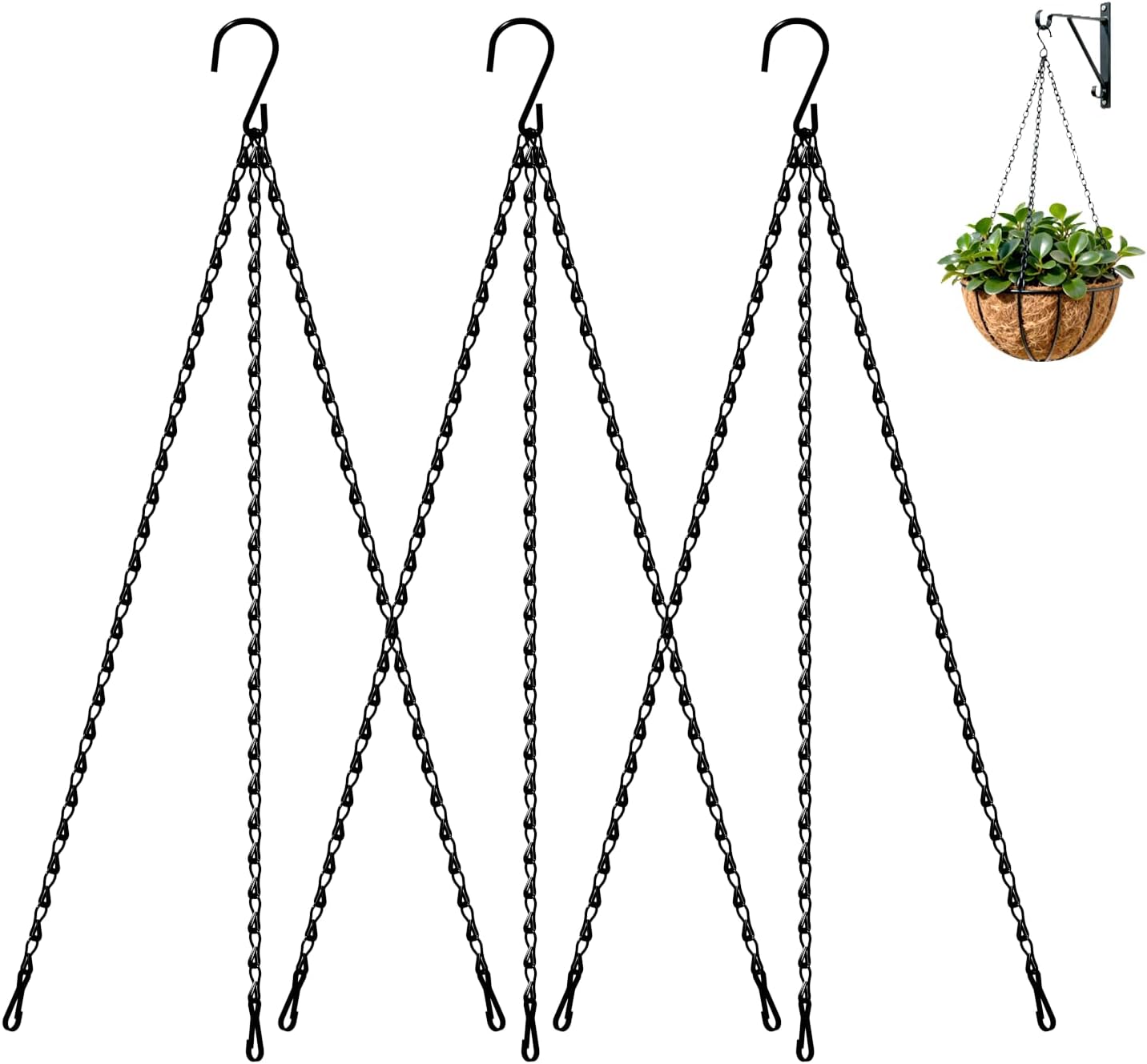 Bamworld 3 Szt. Czarnych Łańcuchów 47 cm - Uniwersalne Wieszaki do Donic, Karmników, Lampionów i Dekoracji Ogrodowych na Zewnątrz i do Wnętrz