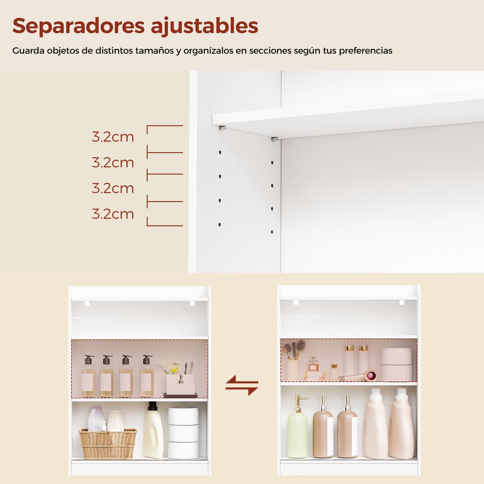 BEWISHOME Mueble de Baño Ahorro Espacio,Armario de Baño con Puerta Corredera,Tiradores Empotrados,Soporte Papel Higiénico y Estante Regulable,20x60x80cm,Blanco EYYG16W