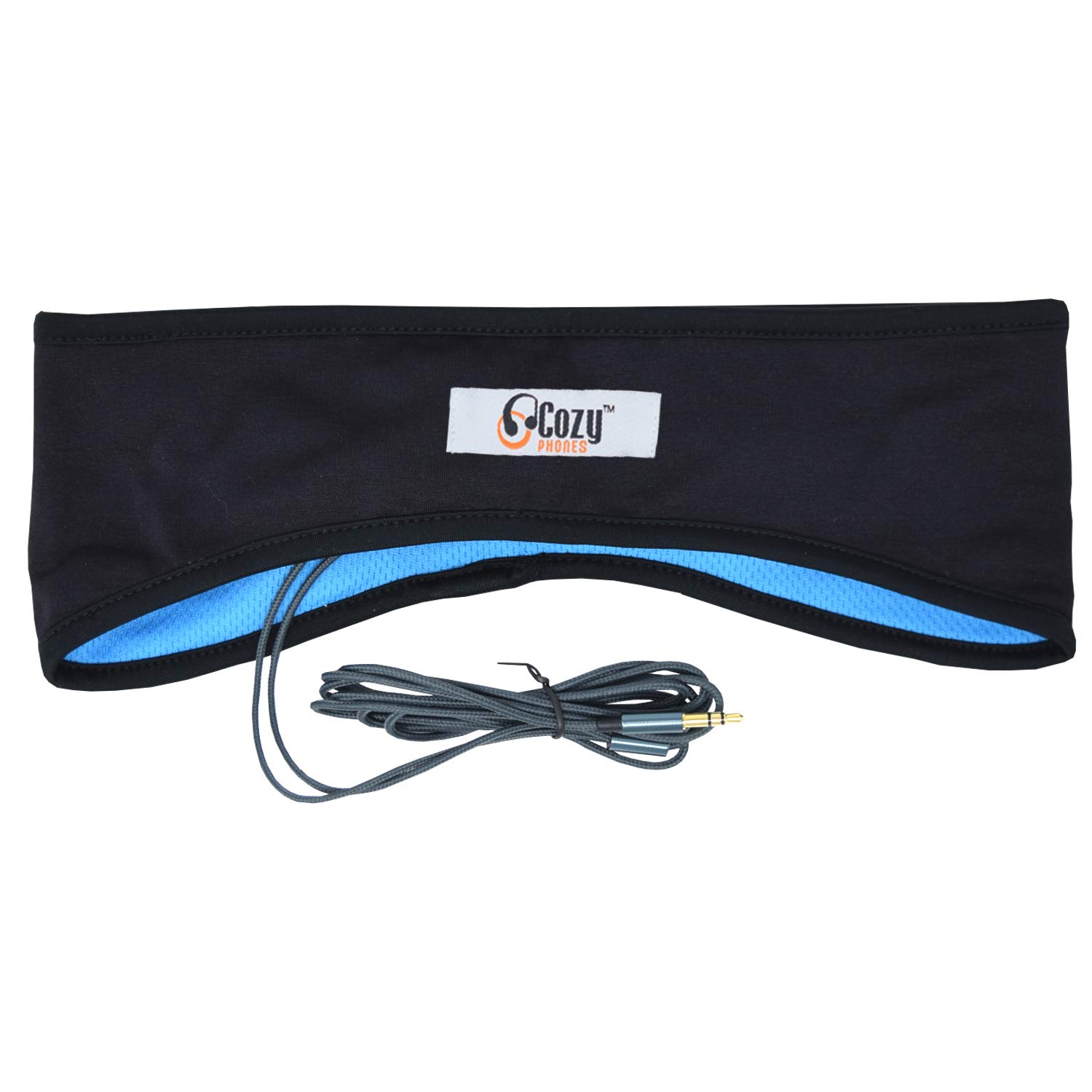 CozyPhones Sleep Headphones - Over Ear Headphones from Ultra Thin Cool Mesh Wired for Side Sleepers, Meditation, Running, Laptop, and Phone - Black with Blue Liner
