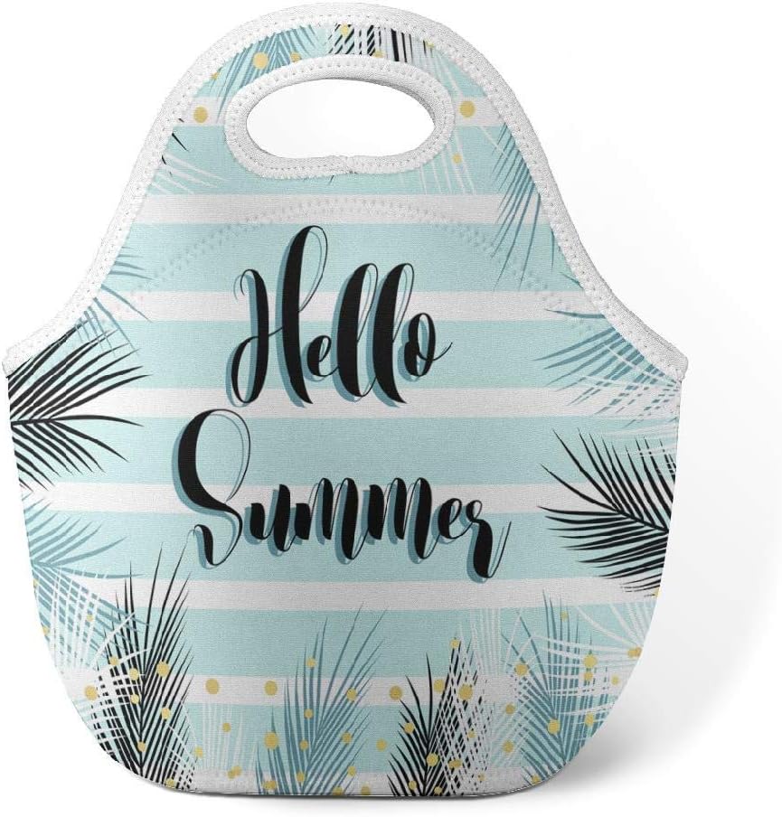 HGHGH Sunshine Lunch Insulated Neoprene Lunch Bag for Women,Men and Kids Summer Quote with Tropic Palm Leaves Gold Reusable Soft Lunch Tote for Work and School Art Print Lunch Bag Summer Gold
