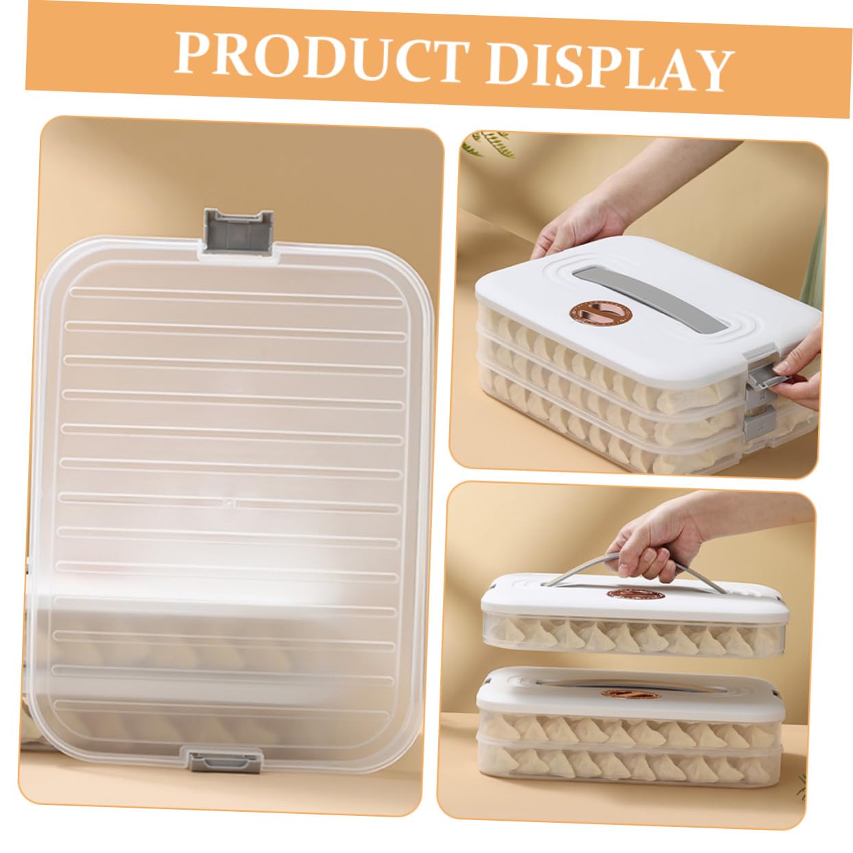 BESTYASH Boîte à Raviolis Empilable 3 Couches, Plastique Alimentaire Blanc, Hermétique Et Réutilisable, Rangement Compact Pour Réfrigérateur, Conserve Fraîcheur, Organisateur Cuisine Pratique