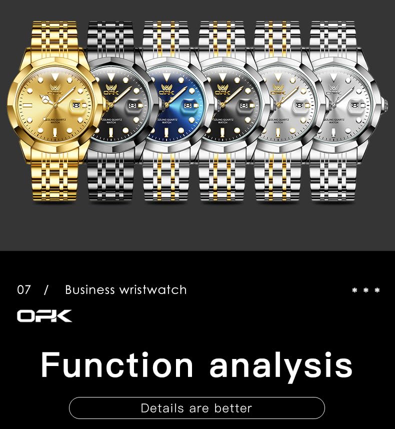 Image of OPK Watches for Men Diamond Roman Analog Mens Watches Waterproof Large Stainless Steel Men Wrist Watch Business Father Gift Watch Blue