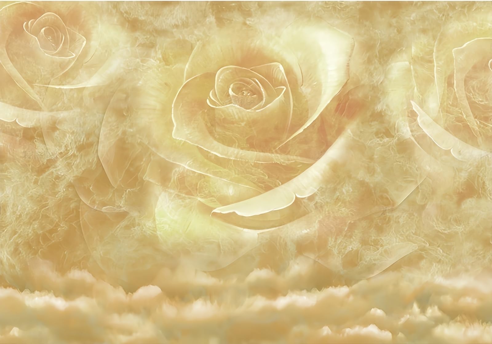 Carta da Parati Panoramica Intissato Rose Gialle,Marmo,Arte Wallpaper per Camera da Letto, Soggiorno 430x300cm