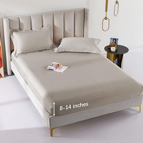 Miniatura 57 de Sábana bajera ajustable individual XL para dormitorio universitario, sábanas 100% algodón egipcio, sábanas bajeras de lujo con bolsillo profundo
