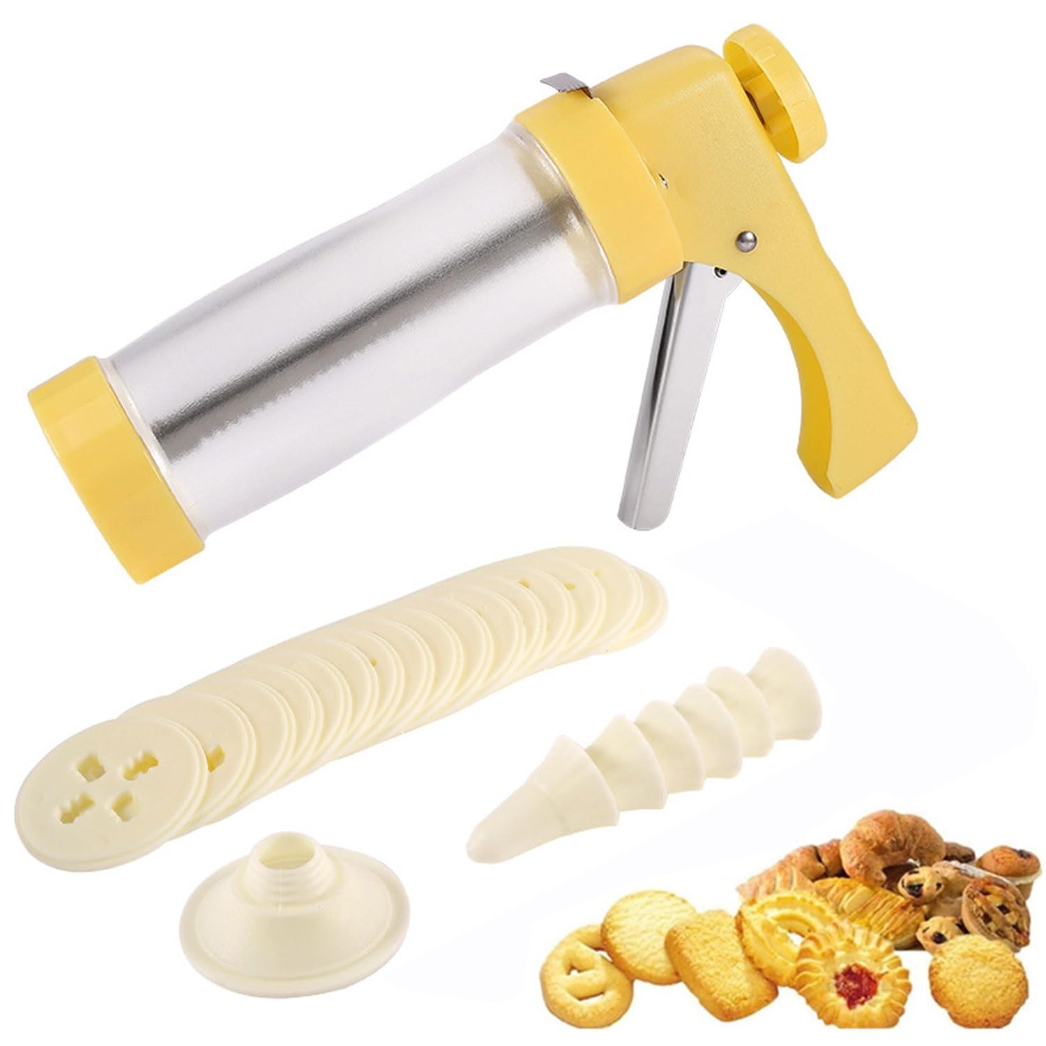 Máquina para hacer galletas con 16 discos de prensa de galletas y 6 puntas de glaseado, herramienta perfecta para hacer galletas Spritz, churros, chocolate y dulces