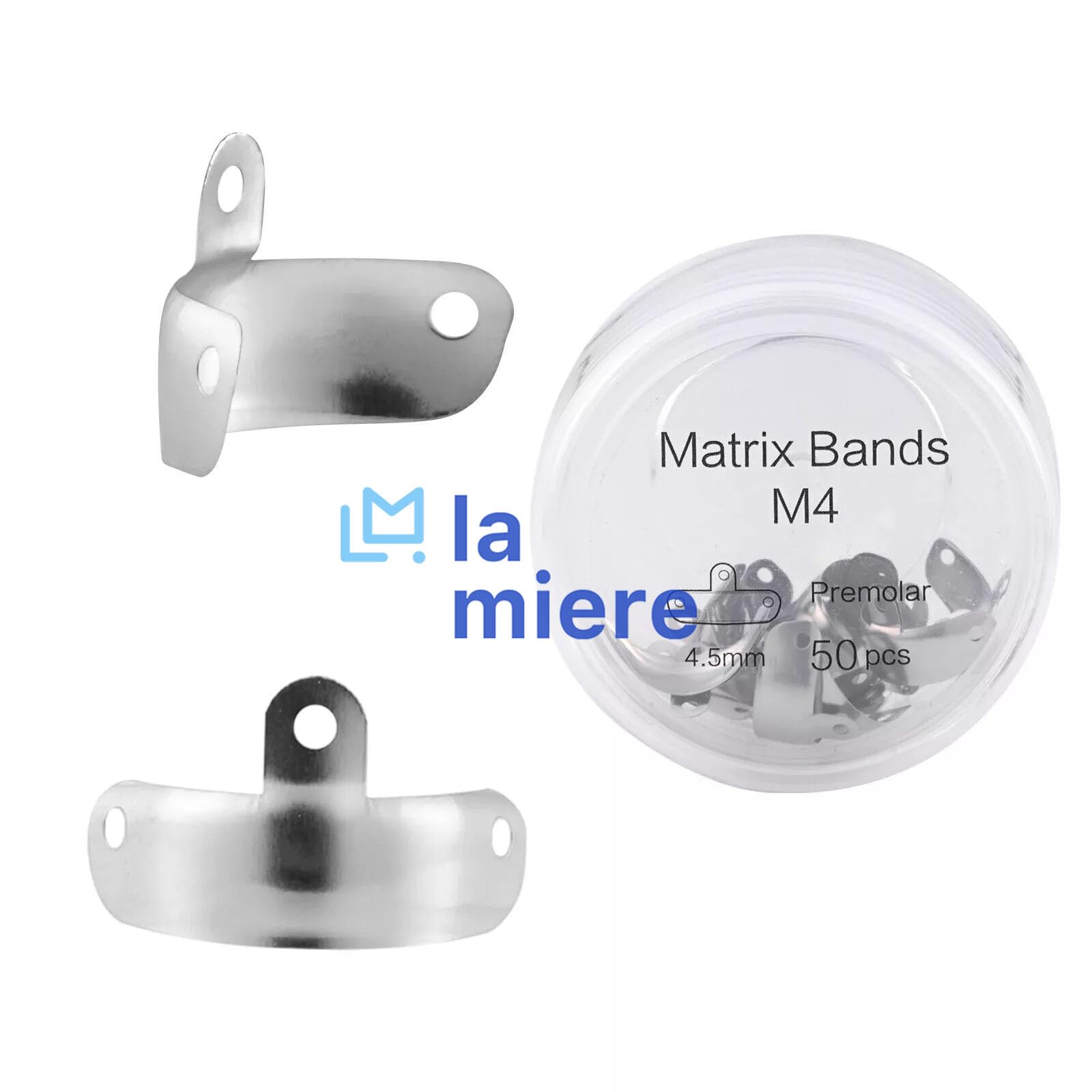 LA MIERE 50PCS M4 Decidious Metal Sectional Matrix Band, Dental Sectional Contoured Matrices Matrix Bands, Metal Matrices, 4.5mm, Medium