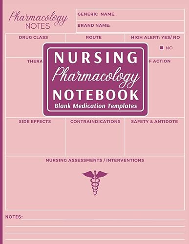 Nursing Pharmacology Notebook: Blank Medication Templates to Help Nursing School Students to Study &amp; Memorize Key Drug Details. (Pink Cover)