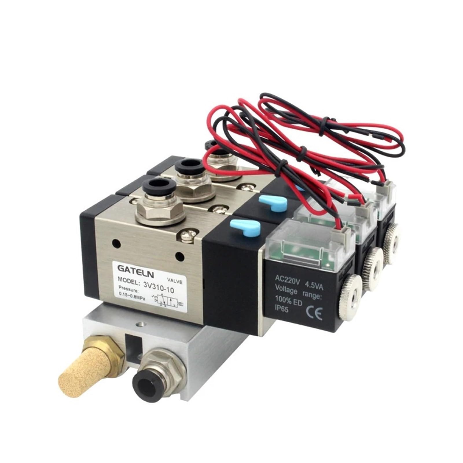 Bloque de estación de electroválvula 3V310-10-NC con silenciador, Accesorios, colector Base, 12 V CC, 24 V CC, 110 V CA, 220 V CA, 3 Puertos | Ac220v 12mm Fittings