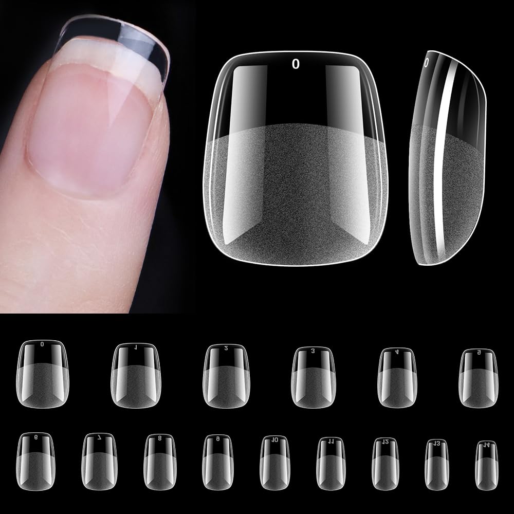 ZIFUTON 450 Piezas Uñas Postizas Cortas Cuadradas-15 Tamaños Soft Gel Tips Uñas Transparentes Puntas de Uñas con Caja,Uñas de Gel Tips Cobertura Total Para Salones de Uñas y Manicuras DIY-Short Square