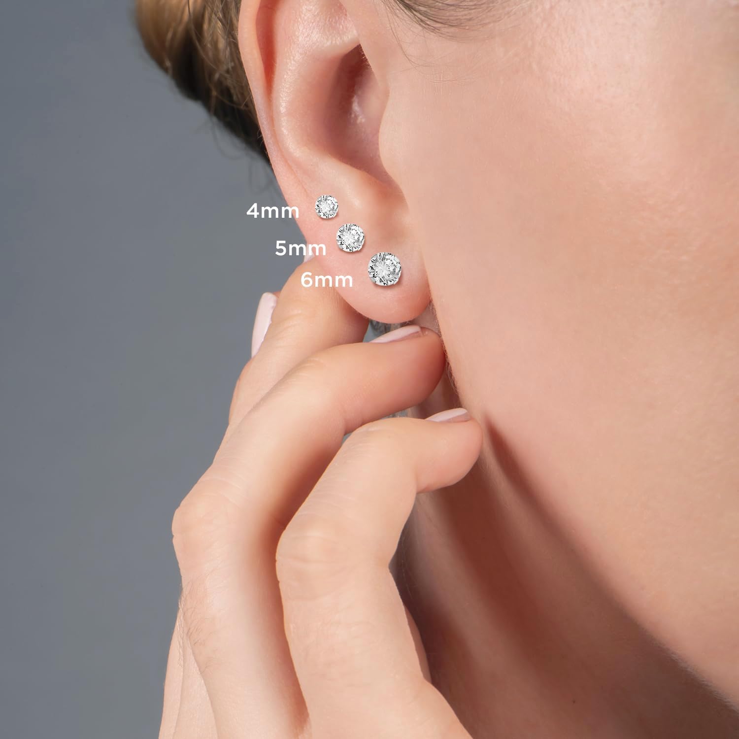 Jewelili 3 Pair 10K White/Yellow Gold Stud Earrings Set for Women For Sensitive Ears | Cubic Zirconia Earrings in 4MM, 5MM, 6MM Sizes | Dainty Gold Stud Push Back | Everyday Jewelry with Gift Box