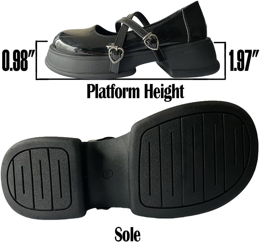 Zapatos de plataforma Mary Jane con cordones ajustables y punta redonda y suela gruesa con lazo cruzado en forma de corazón estilo gótico Harajuku Kawaii Lolita (black,40)