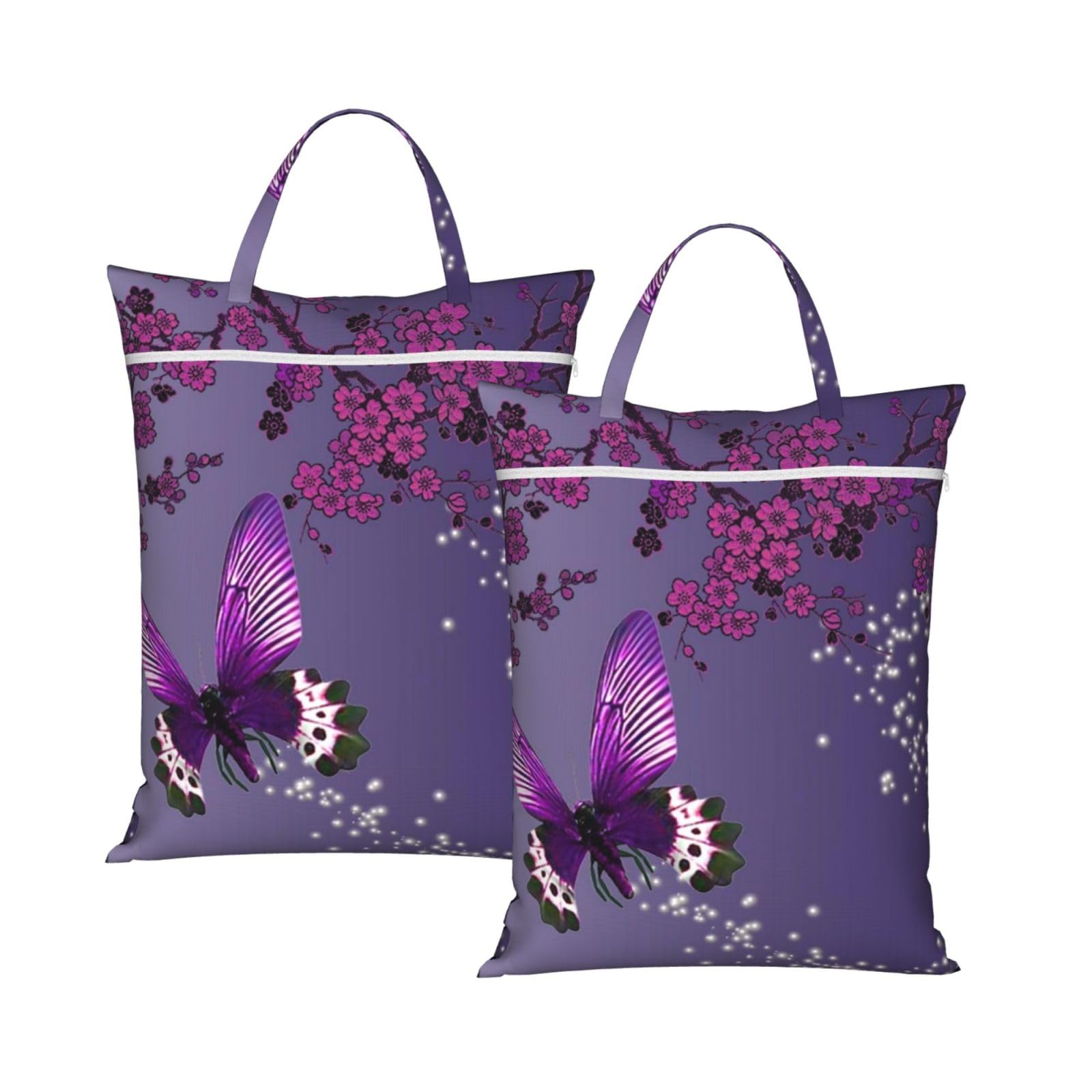 YFSGDLBN Purple plum butterfly printed Travel dirty laundry bag clothes pack Storage Basket Bag