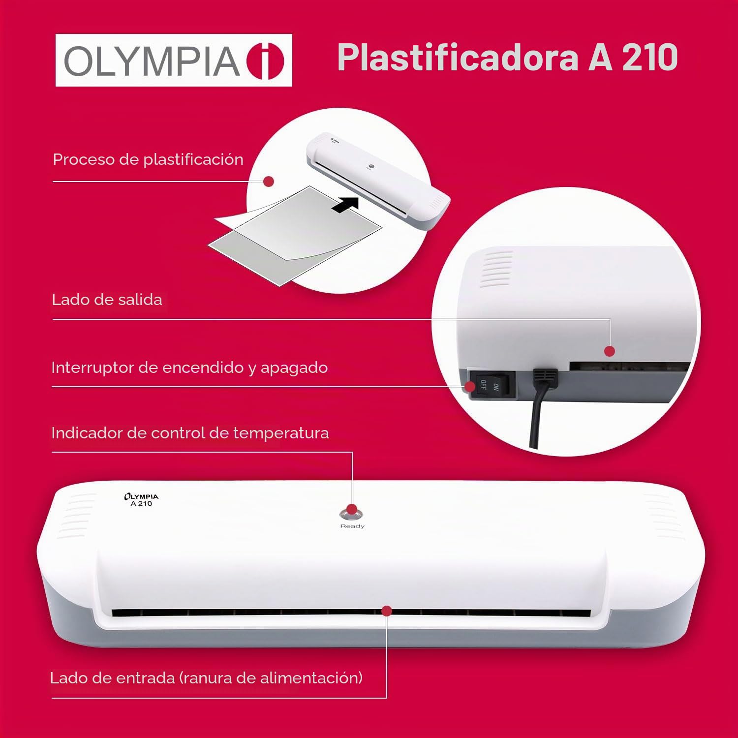 Olympia A210 Plastificadora 4 en 1 A4 | Juego de Laminación A4 | Laminadora | Calefacción Rápida | Laminadora, Cortadora de Papel y Redondeadora de Esquinas | Ideal para Oficina, Escuela y Hogar |