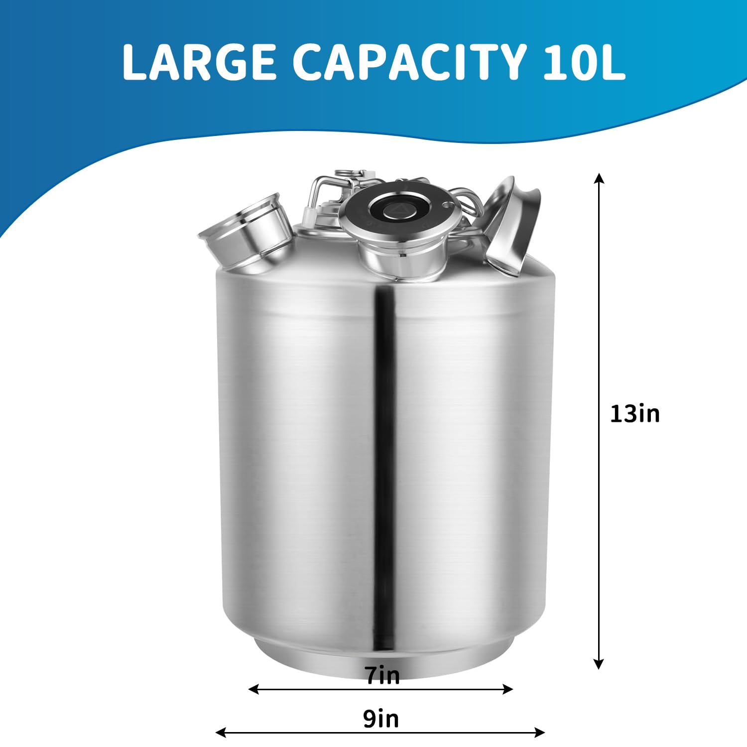 Barril de limpieza de cerveza de acero inoxidable de 10 l, 3 cabezales para grifos, incluye pinchos A, S, G, dispensador de cerveza y limpiador de tuberías de cerveza, depósito de limpieza