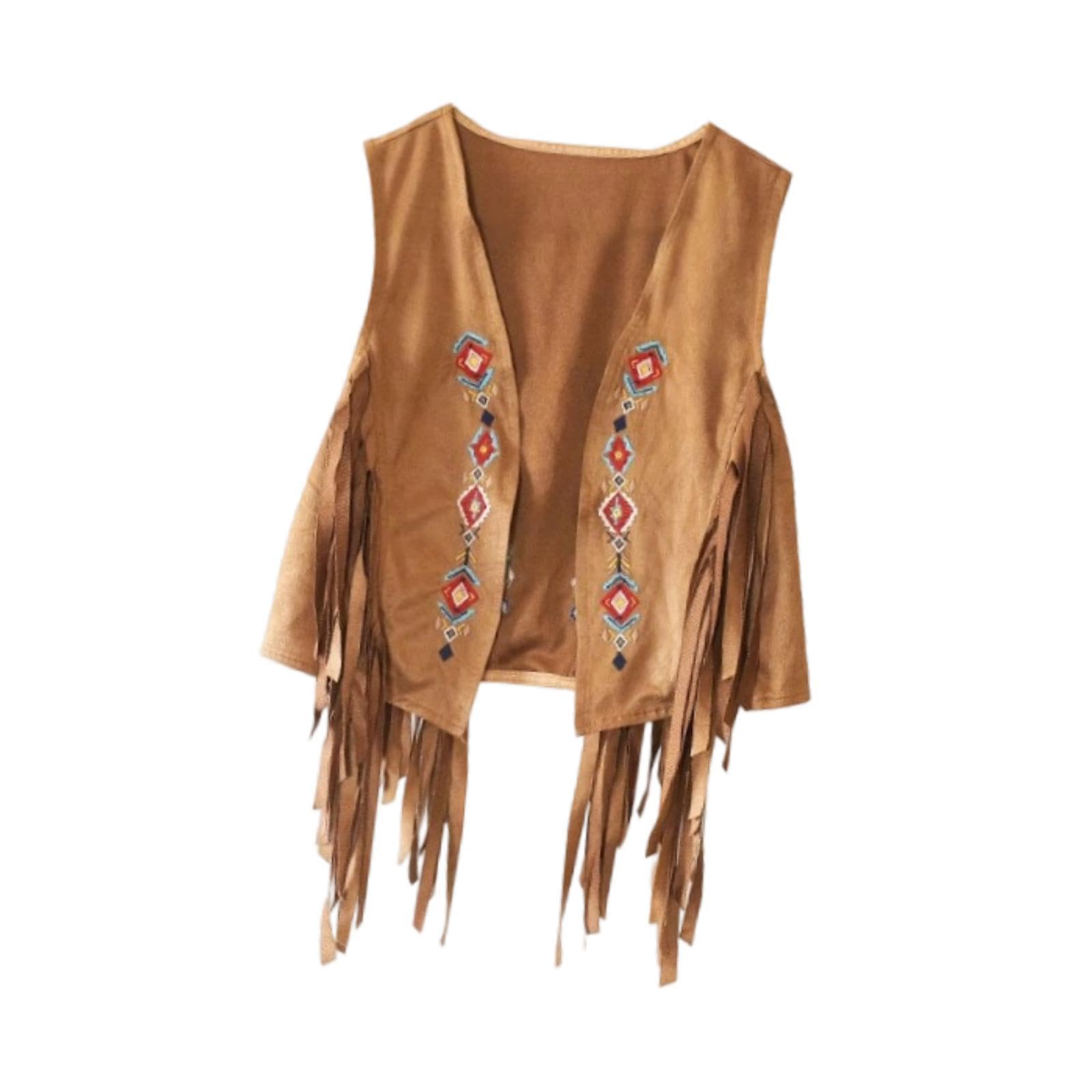 70S Suede Fringe Jacket Home Cowgirl Western Outfit Women Fringe Vest Brown