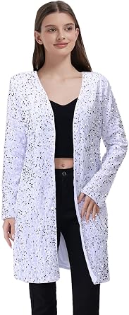 Womens Sparkling Sequin Jacket Sparkly Blazer Open Front Glitter Cardigan Long Sleeve Coat for Casual Party Cocktail