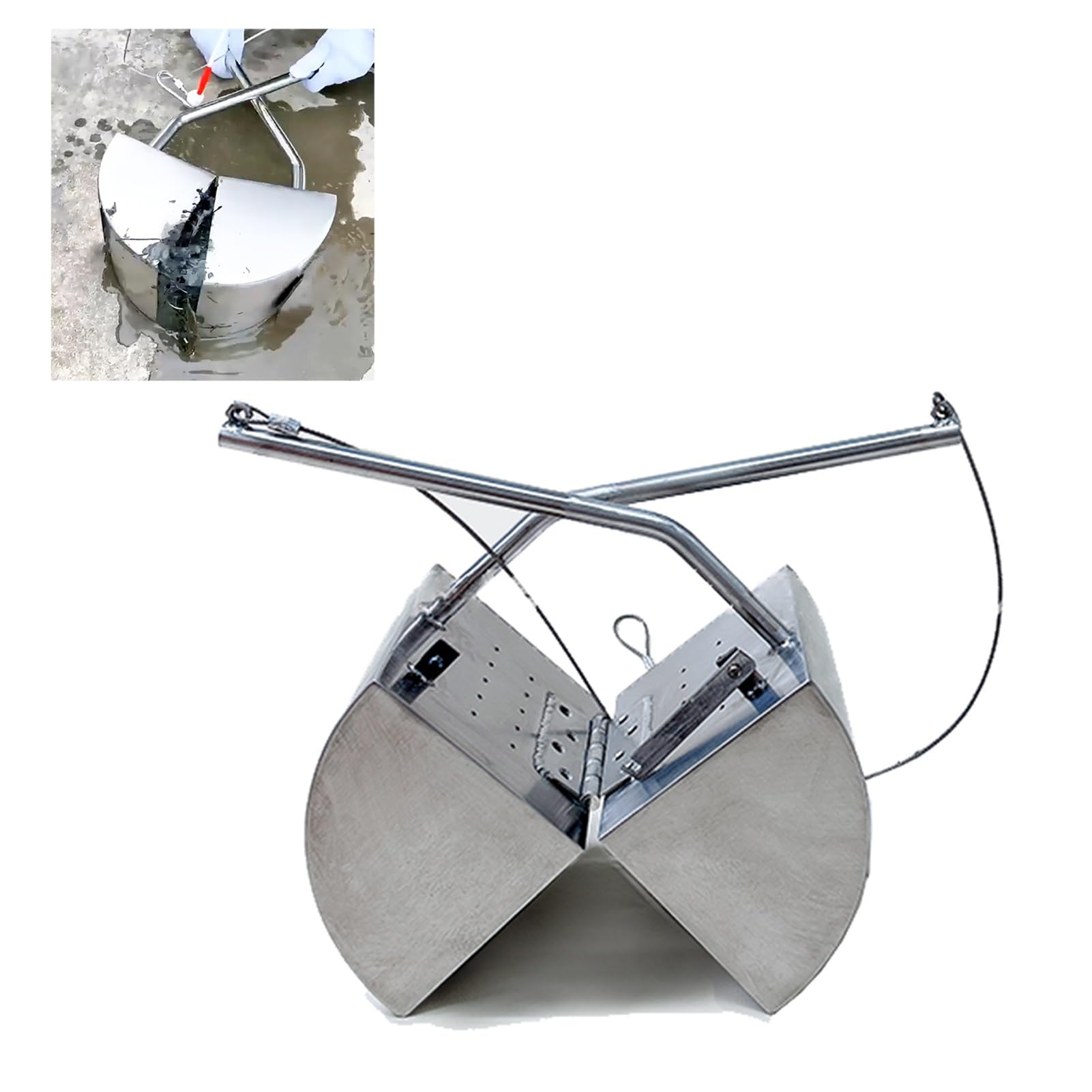 MRVAKDYDI Bottom Mud Grab for Collecting Silt, Stainless Steel Sludge Sampler 3L/5L, 20m Rope, Water Outlet(Capacity 3L)