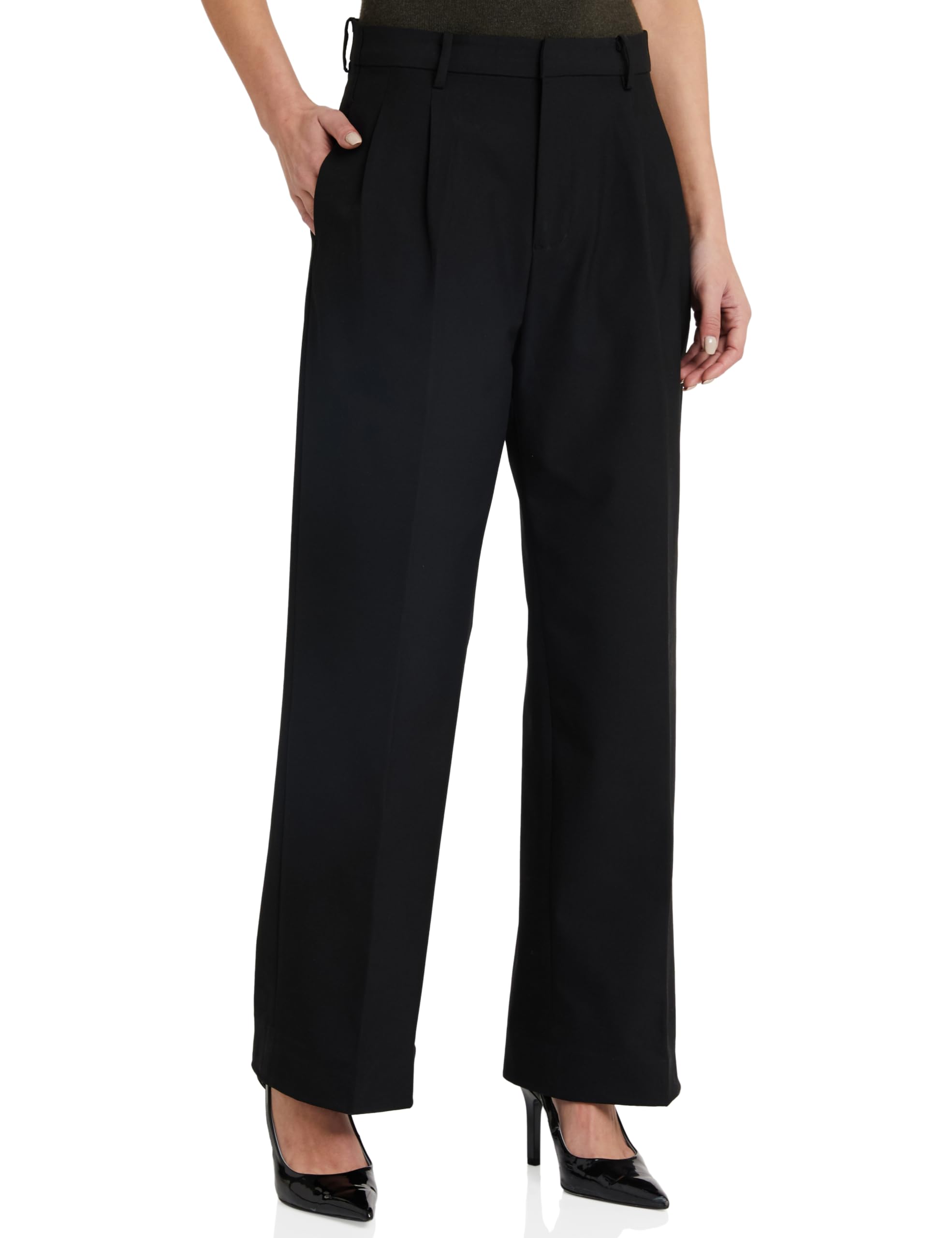 Amazon Brand - SymbolWomen's Wide Leg Formal Trouser (High Rise | Ankle Length |Formal Pants | Office Wear) (Available in Plus Sizes)