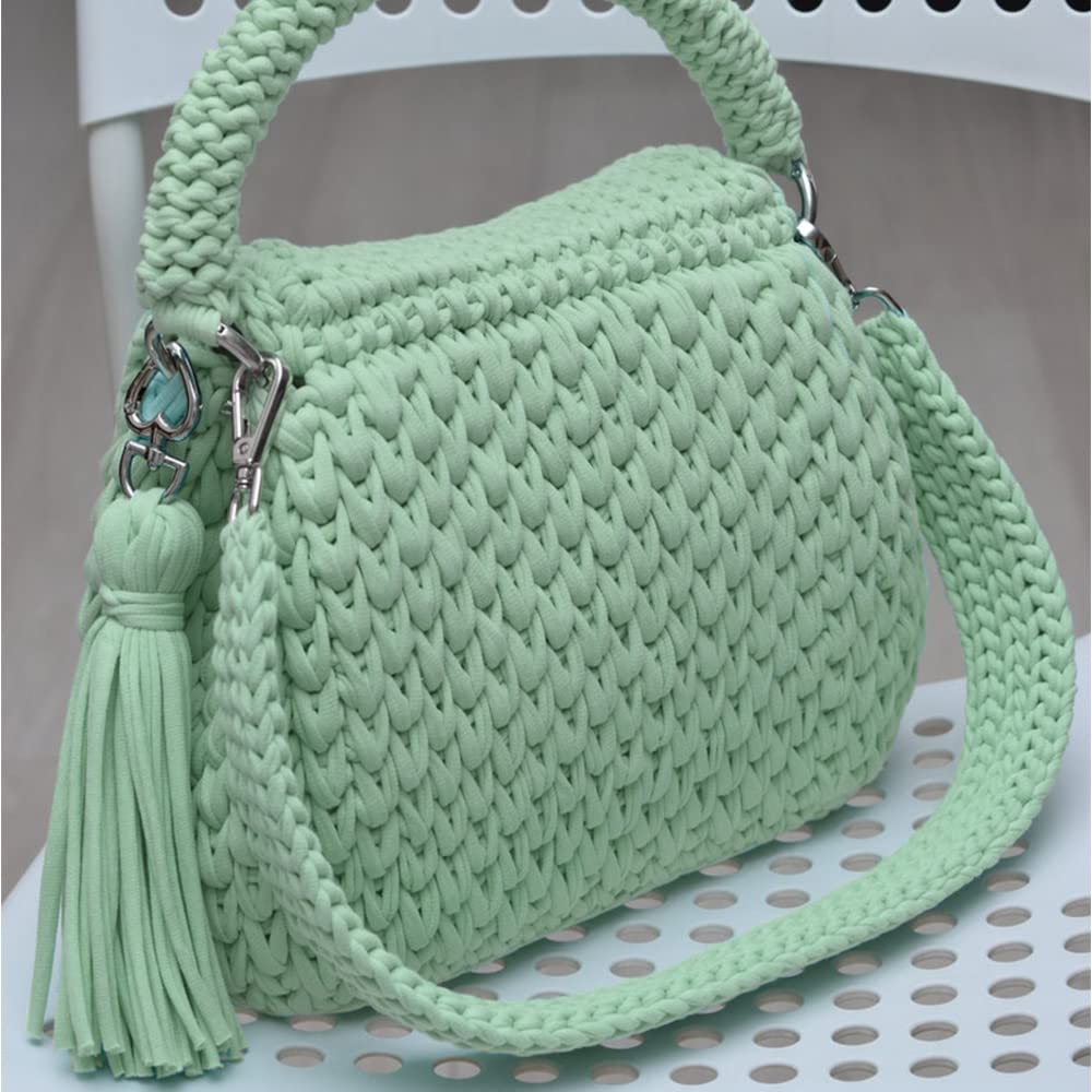 NOTIONSLAND 400g T-Shirt Yarn Knitting Yarn Fabric Crochet Yarn for Bag Basket, Blanket Home Decor - Light Green Soild Color Yarns - Image 4