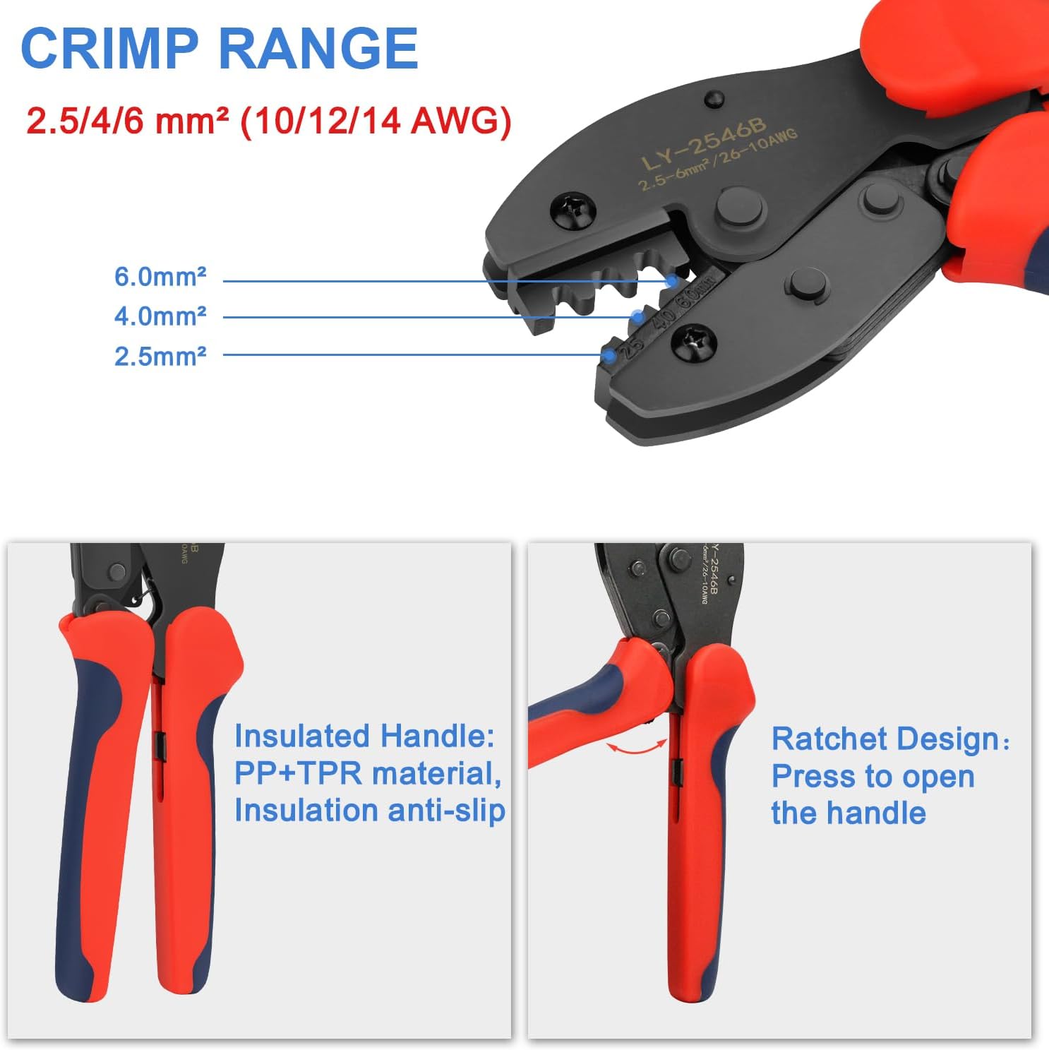 Solar Crimping Tool Kit for 2.5/4/6mm²/10-14AWG, with 12 Pairs Male Female Solar Panel Cable Connectors, 2 PCS Spanner Wrench image 3