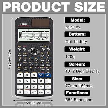 FX-991EX Scientific Calculator, A Level Maths Calculator with 552 Functions, 10+2 Digits Written Display, Portable Calculators Scientific for Students, Teachers, Business, School, Office (Black)