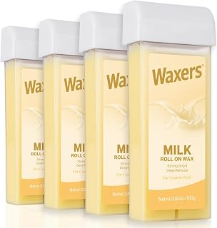 Roll on Hair Removal Wax Refill Cartridge for Women Men Milk Roller Waxing Depilatory for Legs Arms at Home 4 Pack