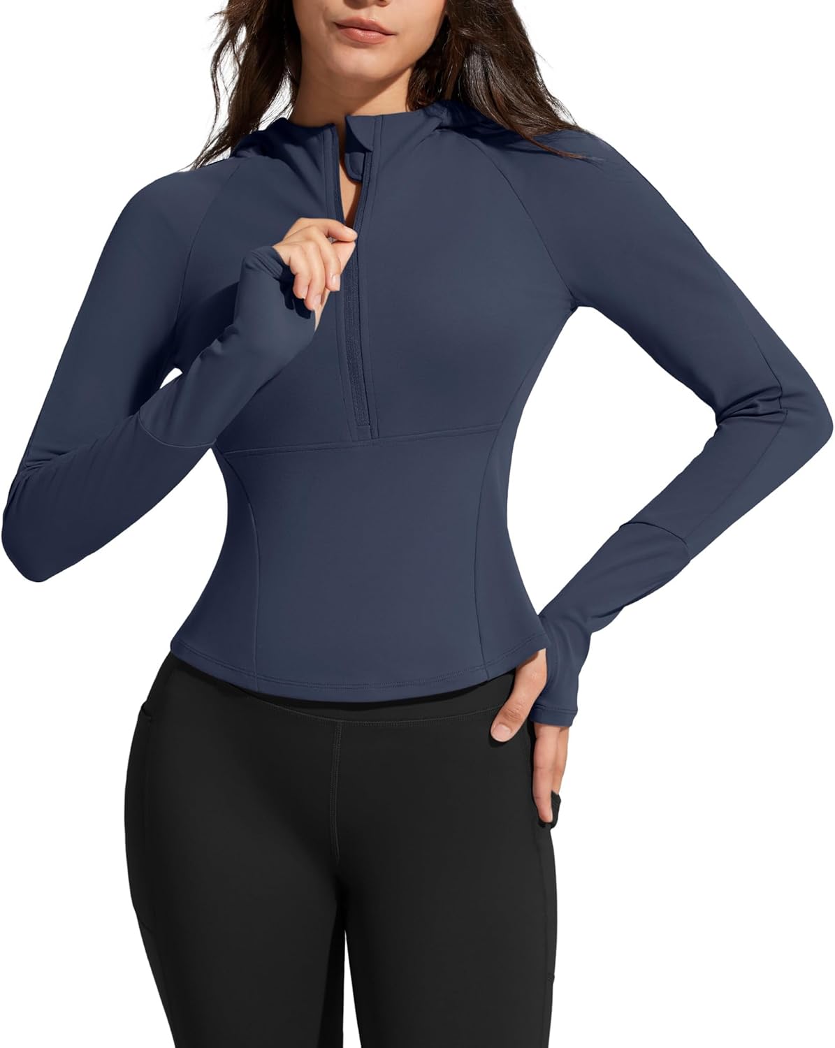 G4Free BareFeel Women's Half Zip Pullover Hoodies Slim Fit Yoga Running Long Sleeve Tops with Thumbholes