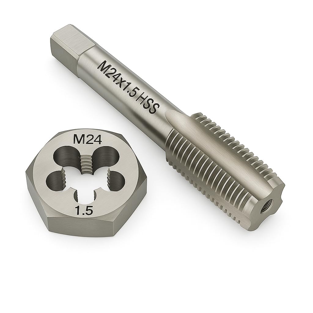 M24x1.5 Metric Tap and Die Set Right Hand HSS Tap &amp; GCr15 Hex Die for Metal Thread Repair