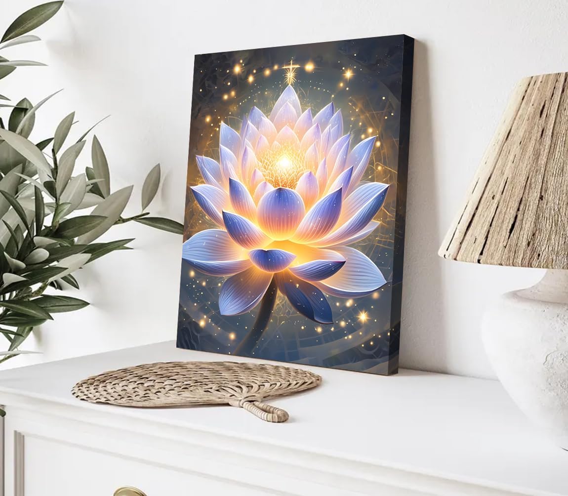 Framed Spiritual Lotus Flower Wall Art Decor,Zen Office Decor Meditation Poster Spa Room Meditation Wall Decor Pictures for Bathroom Office Yoga Home Decorations(12"X16")