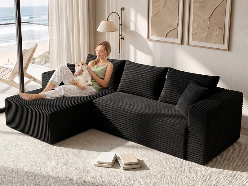 Image of 93 inch Boneless Couch, Cloud Sectional Sofa for Living Room, Black