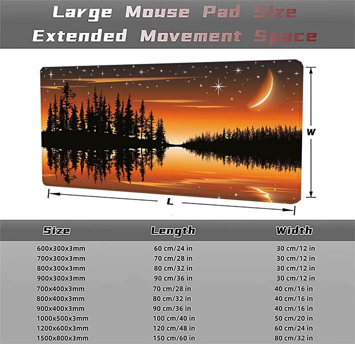 Podkładka pod mysz do gier XXL duża mysz 1500 x 800 x 3 mm, duża podkładka pod biurko z antypoślizgową gumową podstawą dla graczy PC, poprawia precyzję i szybkość krajobrazu PjY17463 N-U