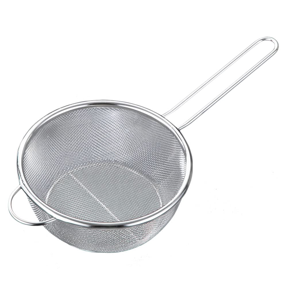 Colador de Mango Largo de Malla Fina de Acero Inoxidable de 20 cm: Ideal para freír, Pasta y Fideos