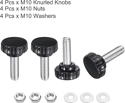 Miniatura 436 de uxcell Juego de 4 perillas moleteadas, tornillos de pulgar con tuercas y arandelas, rosca macho métrica M6 x 1.378 in, cabeza de plástico de 0.984