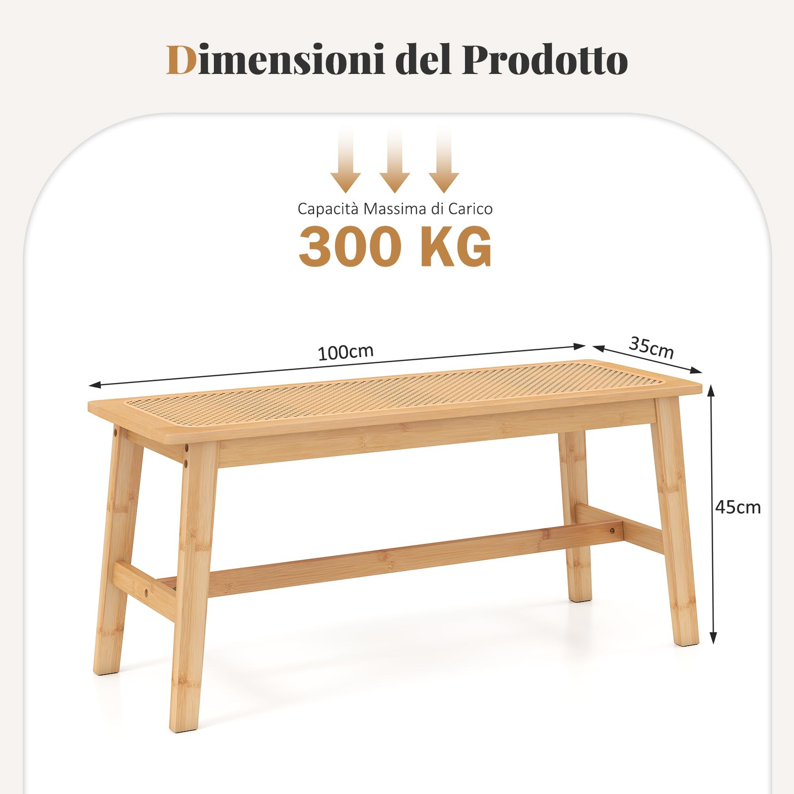 COSTWAY Panca da Pranzo 100 cm in Bambù Naturale, Panchina per 2 Persone con Seduta Rattan Intrecciato a Mano, Panca Stile Fattoria per Cucina, Bagno e Camera da Letto, Sgabello per Scarpe