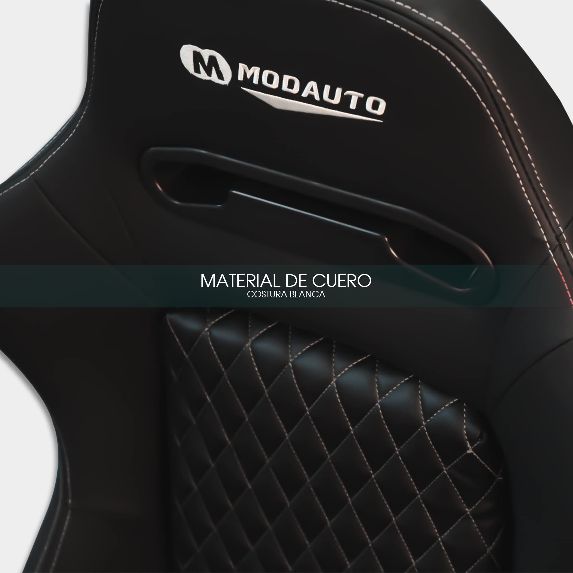 M MODAUTO Asiento Deportivo Coche,Semibaquet Deportivo Ajustable,Adaptable para Coches,Ríeles Incluidos,para Coche y Simulador de Conducción,Modelo M-N590L,Negro y Costura Blanca Logo