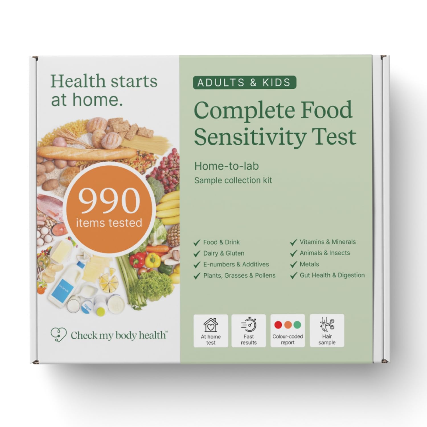 Check My Body Health 990 Items Complete Food Sensitivity Test Kit for Adults – Non-Invasive Food Intolerance Test Kit – at-Home Hair Sample Bioresonance Testing with Results in 3–5 Days