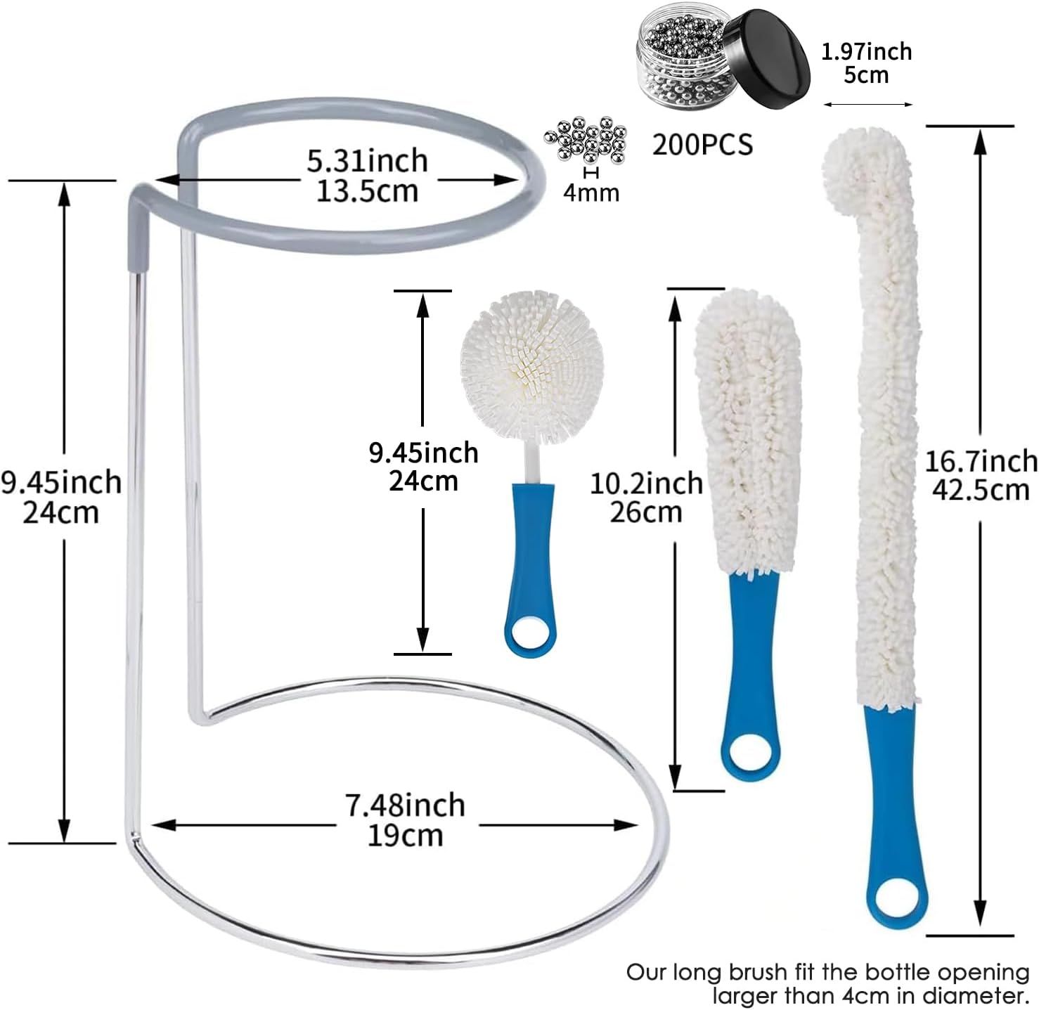 Wine Decanter Drying Stand with Rubber Coated Top to Prevent Scratches, Wine-Decanter Drying Rack for Standard Large Wine Decanters, Decanter Cleaner Includes Cleaning Brush & Decanter Cleaning Beads - Image 3