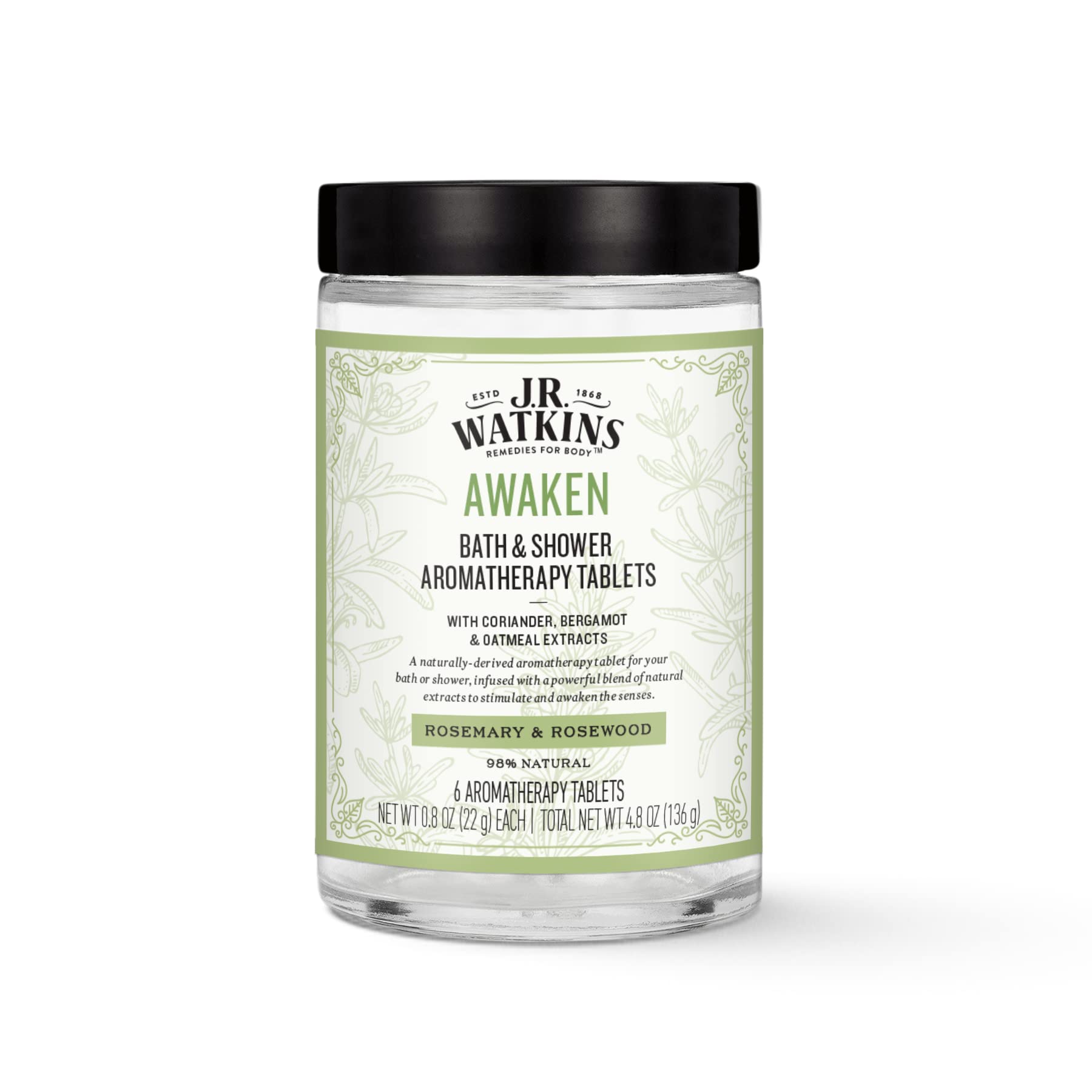 J.R. Watkins Awaken Bath & Shower Aromatherapy Tablets, Rosemary & Rosewood Shower Steamers, 5.6 oz