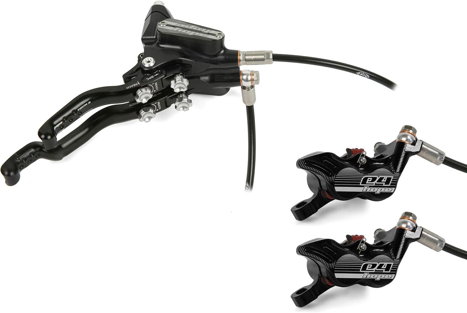Hope Tech 3 E4 Duo Disc Brake and Lever - Right Hand, Front and Rear, Hydraulic, Post Mount, Black